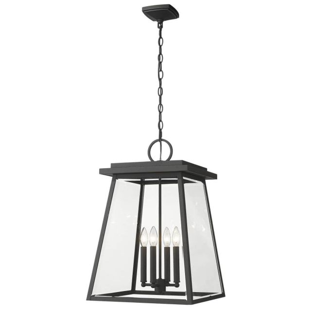 Z-Lite Lighting Broughton 4 Light 16 inch Outdoor Hanging Lantern in Black with Clear Beveled Glass 521CHXL-BK