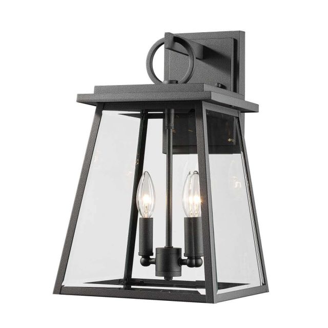 Z-Lite Lighting Broughton 2 Light 18 inch Tall Outdoor Wall Light in Black with Clear Beveled Glass 521M-BK