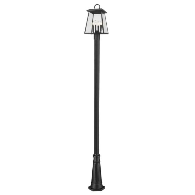 Z-Lite Lighting Broughton 4 Light 117 inch Tall Outdoor Post Mount Light in Black with Clear Beveled Glass 521PHBR-519P-BK
