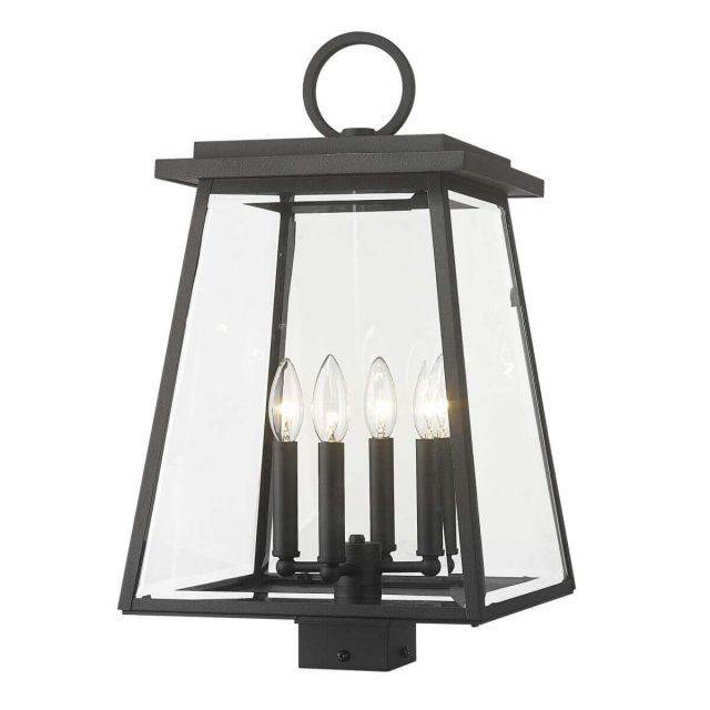 Z-Lite Lighting Broughton 4 Light 22 inch Tall Outdoor Post Mount Light in Black with Clear Beveled Glass 521PHBS-BK