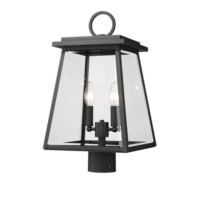 Z-Lite Lighting Broughton 2 Light 19 inch Tall Outdoor Post Mount Light in Black with Clear Beveled Glass 521PHMR-BK