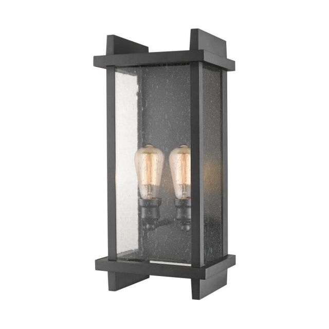 Z-Lite Fallow 2 Light 22 Inch Tall Outdoor Wall Light In Black With Clear Seedy Glass Shade 565B-BK