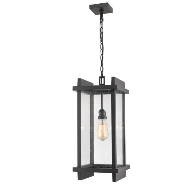 Z-Lite Fallow 1 Light 10 Inch Outdoor Pendant In Black With Clear Seedy Glass Shade 565CHB-BK