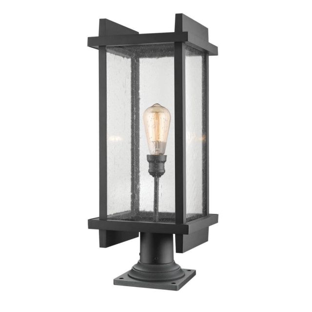 Z-Lite Fallow 1 Light 27 Inch Tall Outdoor Pier Fixture In Black With Clear Seedy Glass Shade 565PHBR-533PM-BK