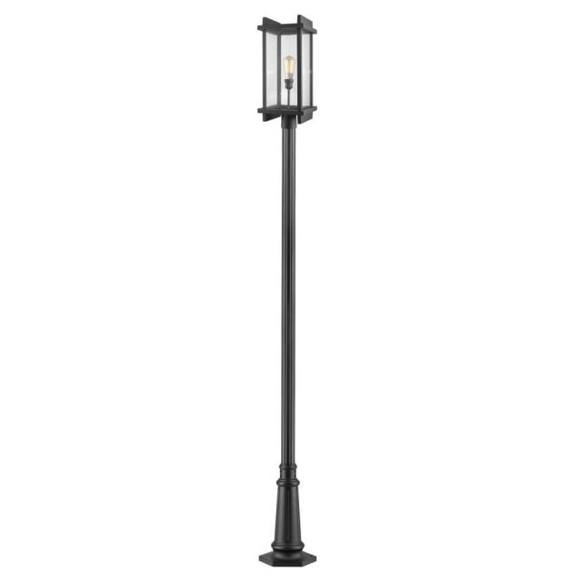 Z-Lite Fallow 1 Light 119 Inch Tall Outdoor Post Light In Black With Clear Seedy Glass Shade 565PHBR-557P-BK