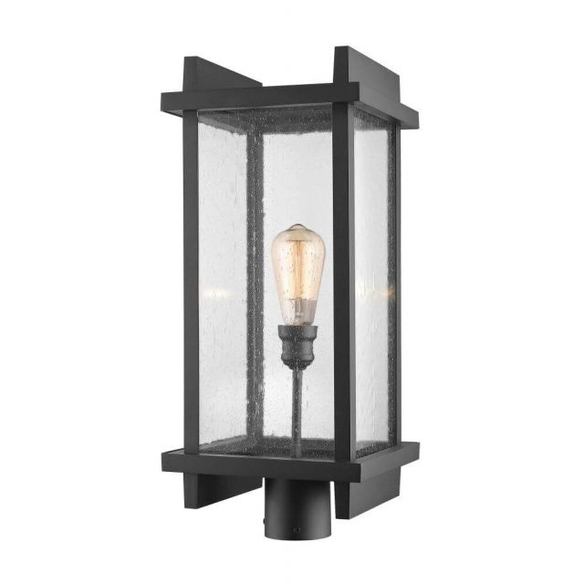 Z-Lite Fallow 1 Light 23 Inch Tall Outdoor Post Light In Black With Clear Seedy Glass Shade 565PHBR-BK