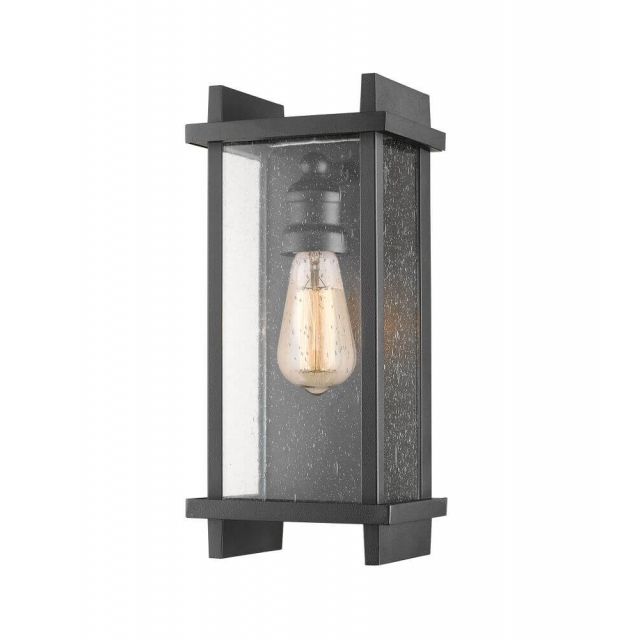 Z-Lite Fallow 1 Light 13 Inch Tall Outdoor Wall Light In Black With Clear Seedy Glass Shade 565S-BK