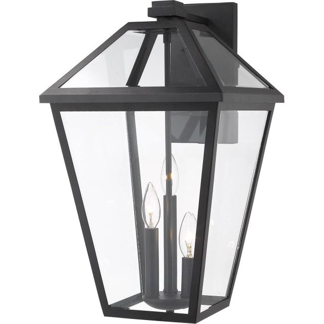 Z-Lite Talbot 3 Light 18 Inch Tall Outdoor Wall Light in Black with Clear Beveled Glass 579B-BK