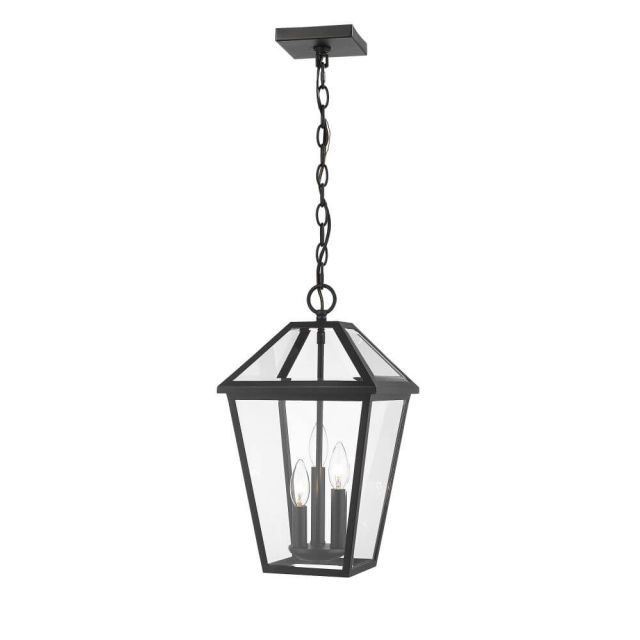 Z-Lite Talbot 3 Light 10 Inch Outdoor Chain Mount Ceiling Fixture in Black with Clear Beveled Glass 579CHB-BK