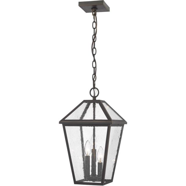 Z-Lite Talbot 3 Light 10 Inch Outdoor Chain Mount Ceiling Fixture in Rubbed Bronze with Seedy Glass 579CHB-ORB