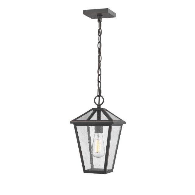 Z-Lite Talbot 1 Light 8 Inch Outdoor Chain Mount Ceiling Fixture in Rubbed Bronze with Seedy Glass 579CHM-ORB
