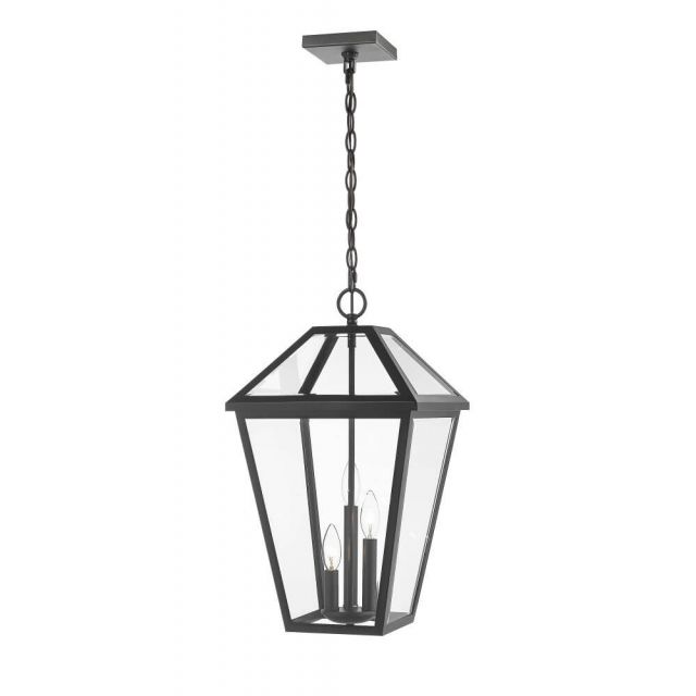 Z-Lite Talbot 3 Light 12 Inch Outdoor Chain Mount Ceiling Fixture in Black with Clear Beveled Glass 579CHXL-BK