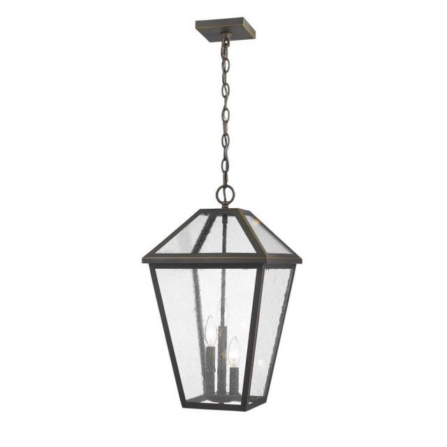 Z-Lite Talbot 3 Light 12 Inch Outdoor Chain Mount Ceiling Fixture in Rubbed Bronze with Seedy Glass 579CHXL-ORB