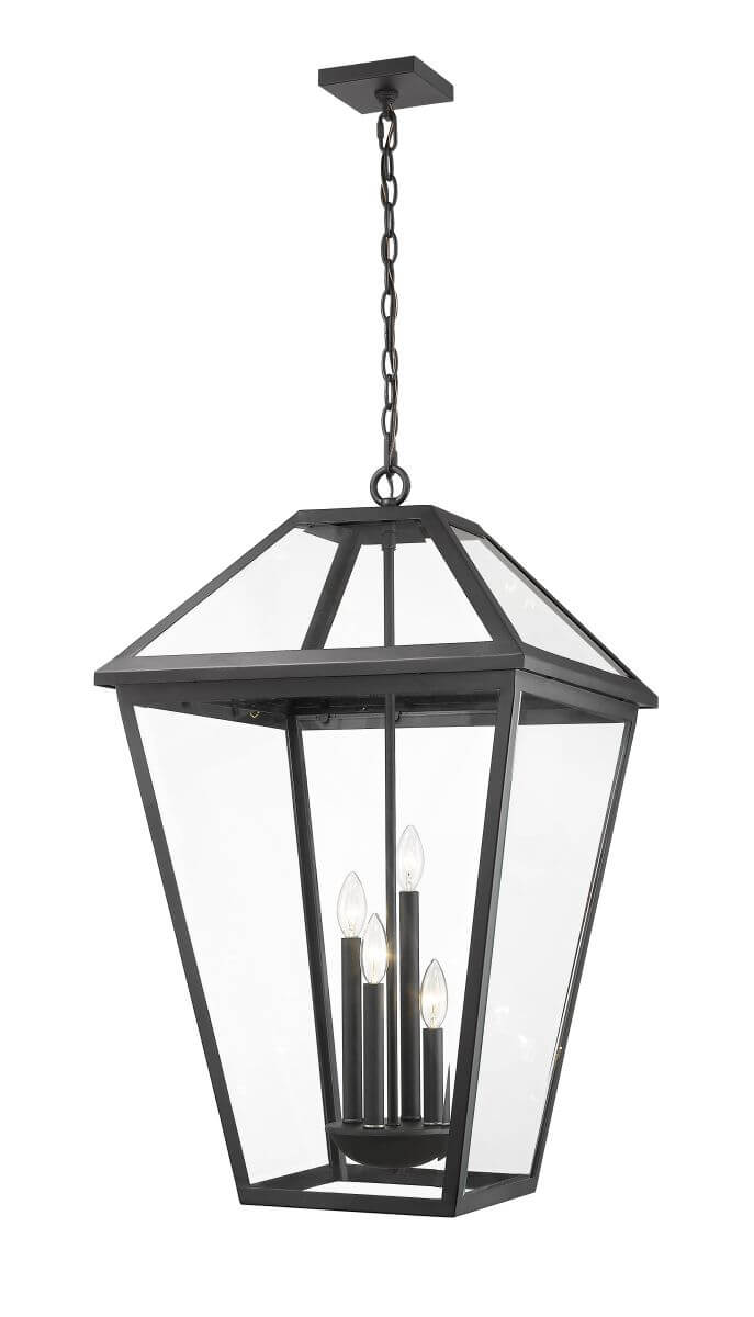 Z-Lite Lighting Talbot 4 Light 20 Inch Outdoor Chain Mount Ceiling Fixture in Black with Clear Beveled Glass 579CHXLX-BK