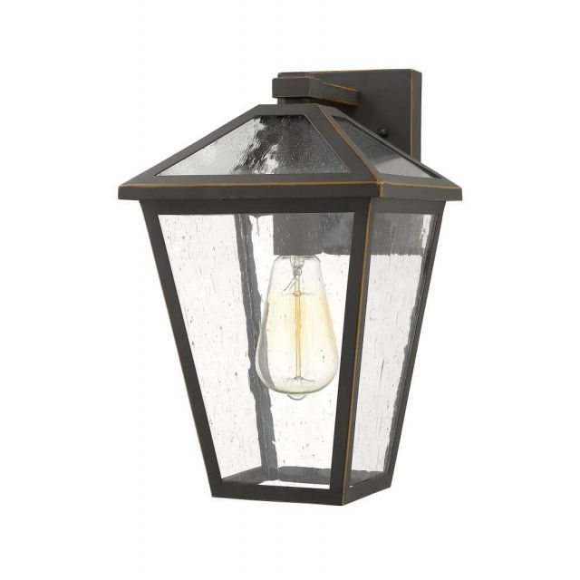 Z-Lite Talbot 1 Light 13 Inch Tall Outdoor Wall Light in Rubbed Bronze with Seedy Glass 579M-ORB