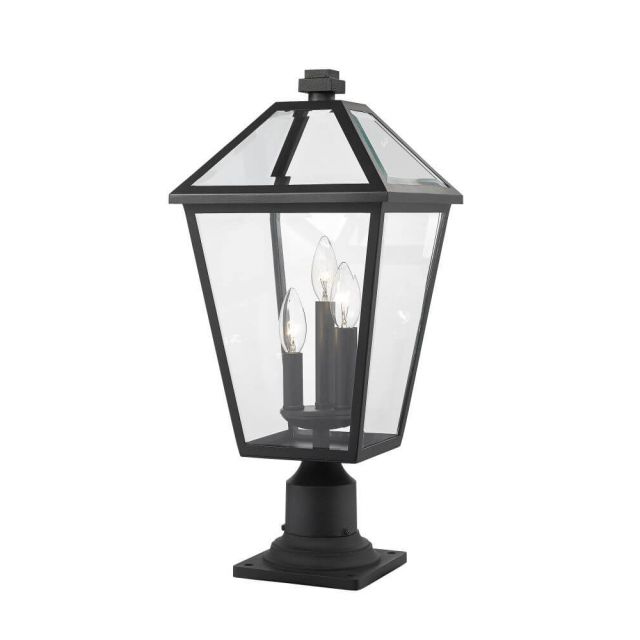 Z-Lite Talbot 3 Light 22 Inch Tall Outdoor Pier Mount Light in Black with Clear Beveled Glass 579PHBR-533PM-BK
