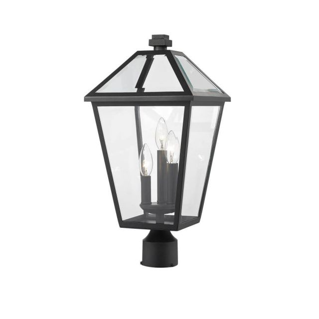 Z-Lite Talbot 3 Light 21 Inch Tall Outdoor Post Mount Light in Black with Clear Beveled Glass 579PHBR-BK