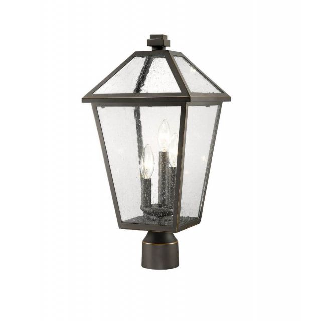 Z-Lite Talbot 3 Light 21 Inch Tall Outdoor Post Mount Light in Rubbed Bronze with Seedy Glass 579PHBR-ORB