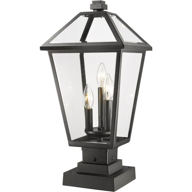 Z-Lite Talbot 3 Light 22 Inch Tall Outdoor Pier Mount Light in Black with Clear Beveled Glass 579PHBS-SQPM-BK