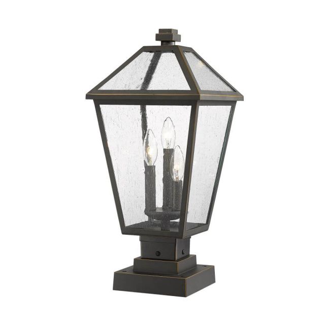 Z-Lite Talbot 3 Light 22 Inch Tall Outdoor Pier Mount Light in Rubbed Bronze with Seedy Glass 579PHBS-SQPM-ORB