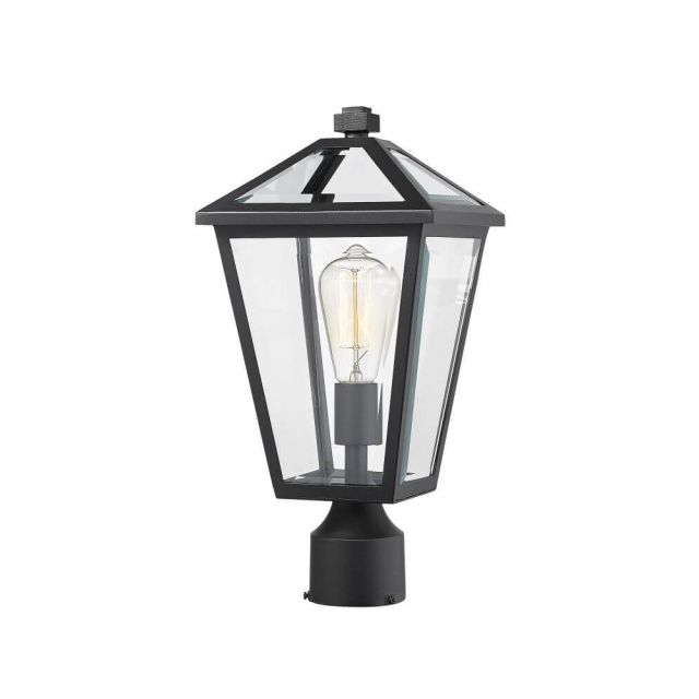 Z-Lite Talbot 1 Light 17 Inch Tall Outdoor Post Mount Light in Black with Clear Beveled Glass 579PHMR-BK