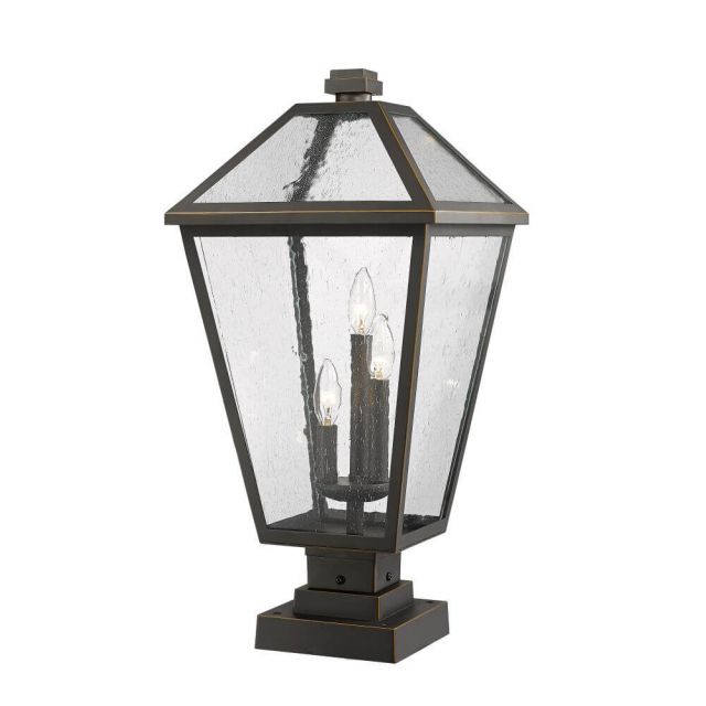 Z-Lite Talbot 3 Light 25 Inch Tall Outdoor Pier Mount Light in Rubbed Bronze with Seedy Glass 579PHXLS-SQPM-ORB