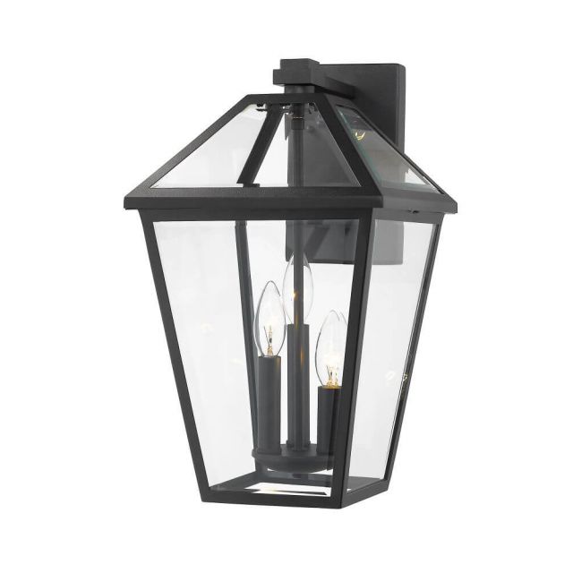 Z-Lite Talbot 3 Light 21 Inch Tall Outdoor Wall Light in Black with Clear Beveled Glass 579XL-BK