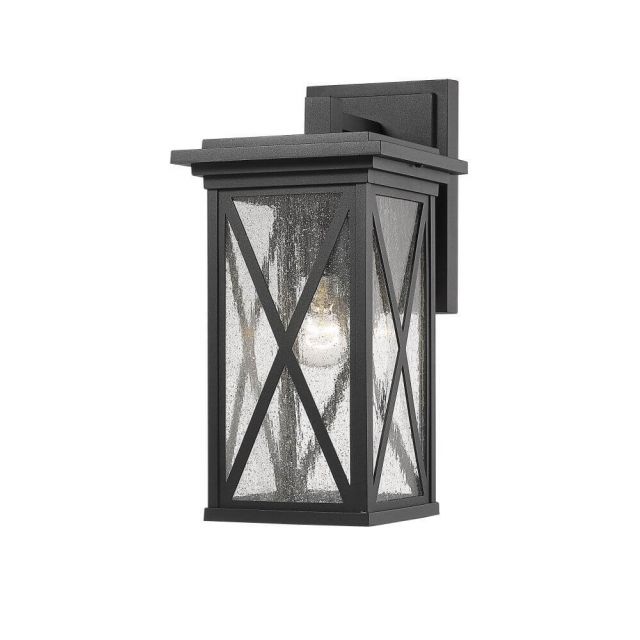 Z-Lite Lighting Brookside 1 Light 15 Inch Tall Outdoor Wall Light in Black with Clear Seedy Glass 583M-BK