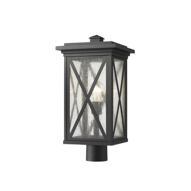 Z-Lite Lighting Brookside 1 Light 20 Inch Tall Outdoor Post Mounted Fixture in Black with Clear Seedy Glass 583PHBR-BK