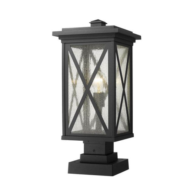 Z-Lite Lighting Brookside 1 Light 21 Inch Tall Outdoor Pier Mounted Fixture in Black with Clear Seedy Glass 583PHBS-SQPM-BK
