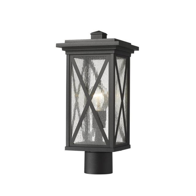 Z-Lite Lighting Brookside 1 Light 17 Inch Tall Outdoor Post Mounted Fixture in Black with Clear Seedy Glass 583PHMR-BK