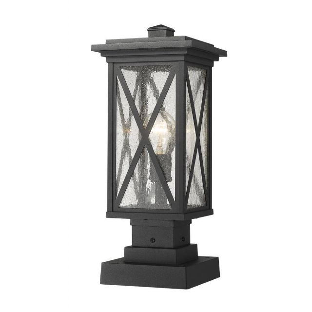 Z-Lite Lighting Brookside 1 Light 18 Inch Tall Outdoor Pier Mounted Fixture in Black with Clear Seedy Glass 583PHMS-SQPM-BK