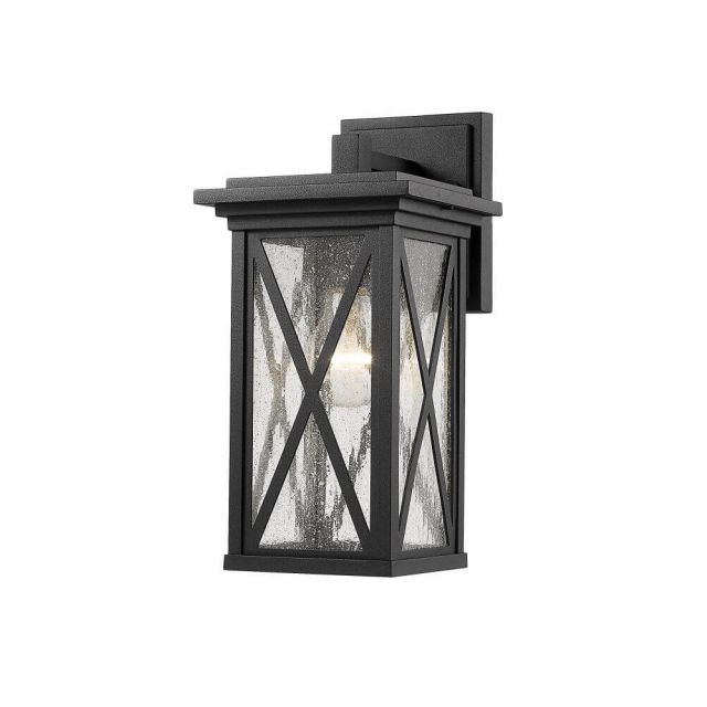 Z-Lite Lighting Brookside 1 Light 12 Inch Tall Outdoor Wall Light in Black with Clear Seedy Glass 583S-BK