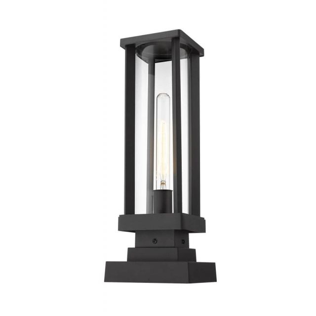 Z-Lite Lighting 586PHMS-SQPM-BK Glenwood 1 Light 18 Inch Tall Outdoor Pier Mounted Fixture in Black with Clear Glass