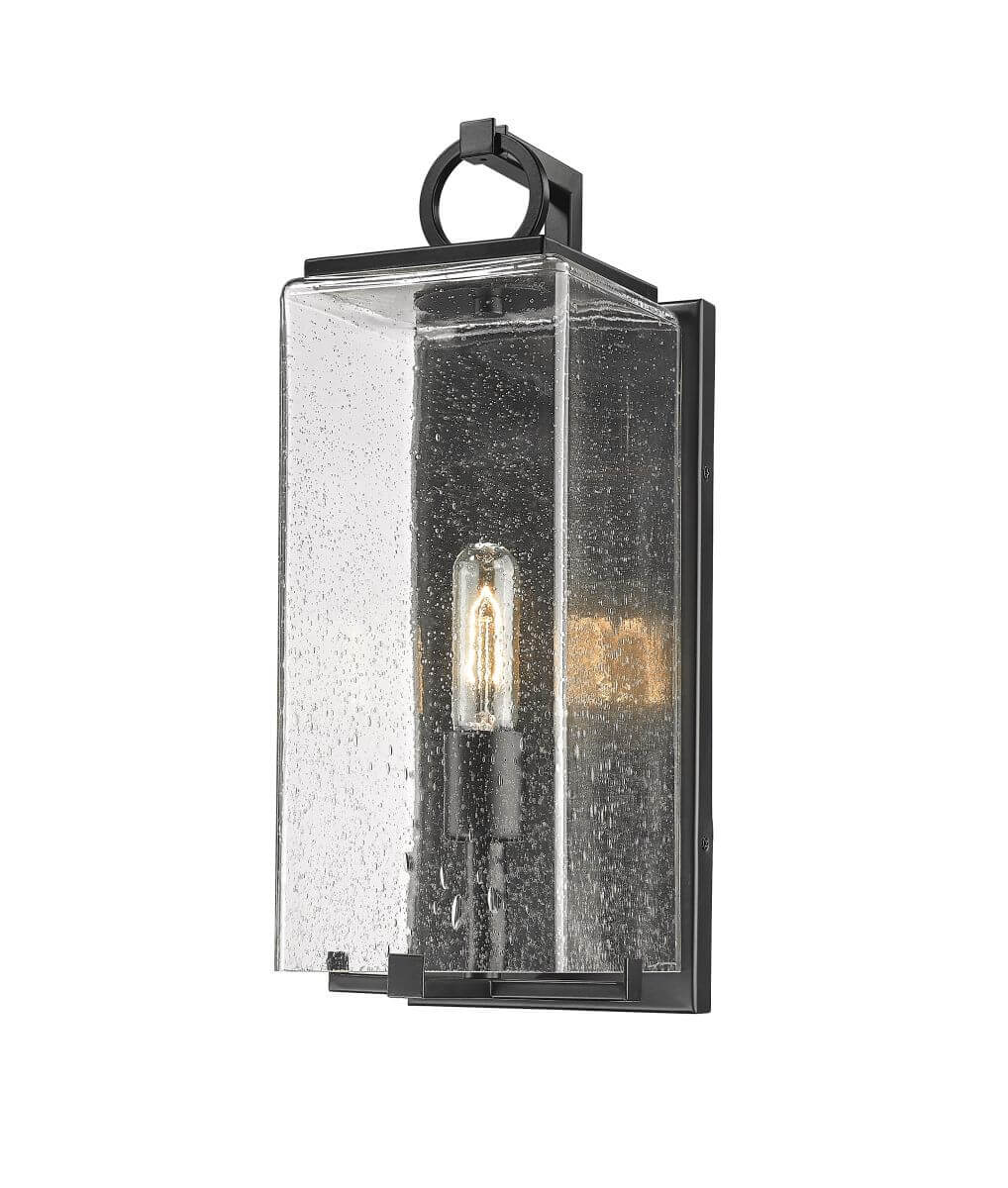 Z-Lite Lighting Sana 1 Light 19 Inch Tall Outdoor Wall Light in Black with Seedy Glass 592M-BK