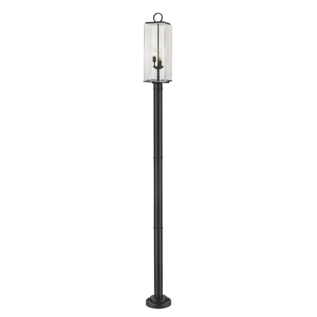 Z-Lite Lighting 592PHBR-567P-BK Sana 3 Light 100 Inch Tall Outdoor Post Mount in Black with Seedy Glass
