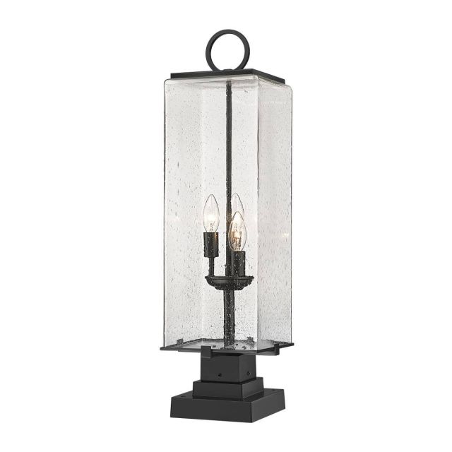 Z-Lite Lighting Sana 3 Light 29 inch Tall Outdoor Pier Mount in Black with Seedy Glass 592PHBS-SQPM-BK