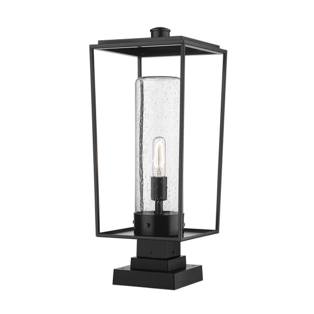 Z-Lite Lighting Sheridan 1 Light 25 inch Tall Outdoor Pier Mount in Black with Seedy Glass 594PHBS-SQPM-BK