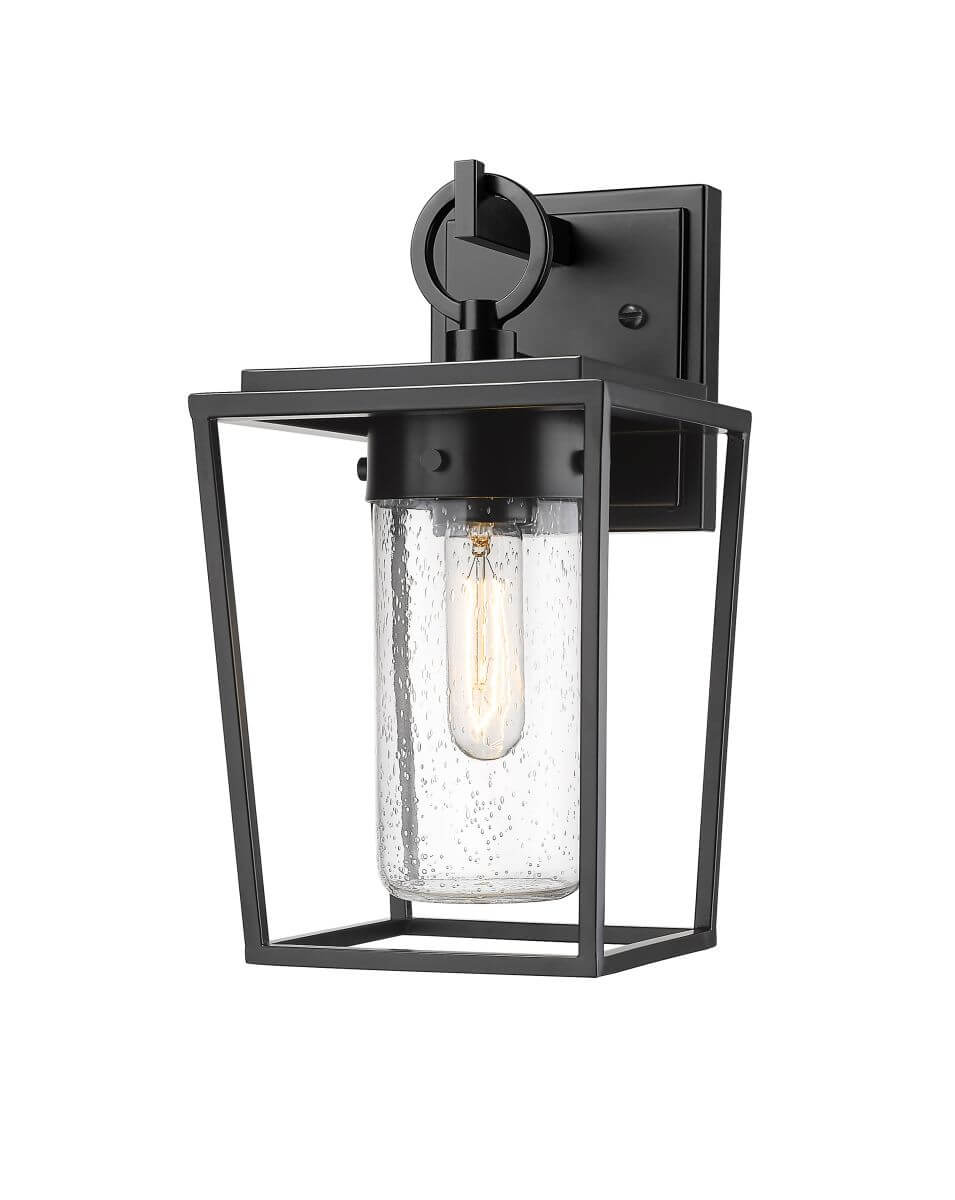 Z-Lite Lighting Sheridan 1 Light 13 Inch Tall Outdoor Wall Light in Black with Seedy Glass 594S-BK
