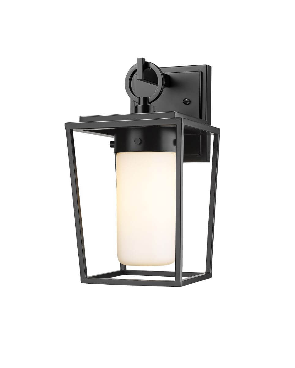 Z-Lite Lighting Sheridan 1 Light 13 Inch Tall Outdoor Wall Light in Black with White Opal Glass 595S-BK