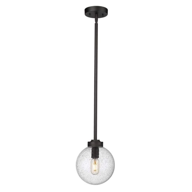 Z-Lite Lighting Laurent 1 Light 8 inch Outdoor Mini Pendant in Black with Clear Seedy Glass 599P8-BK