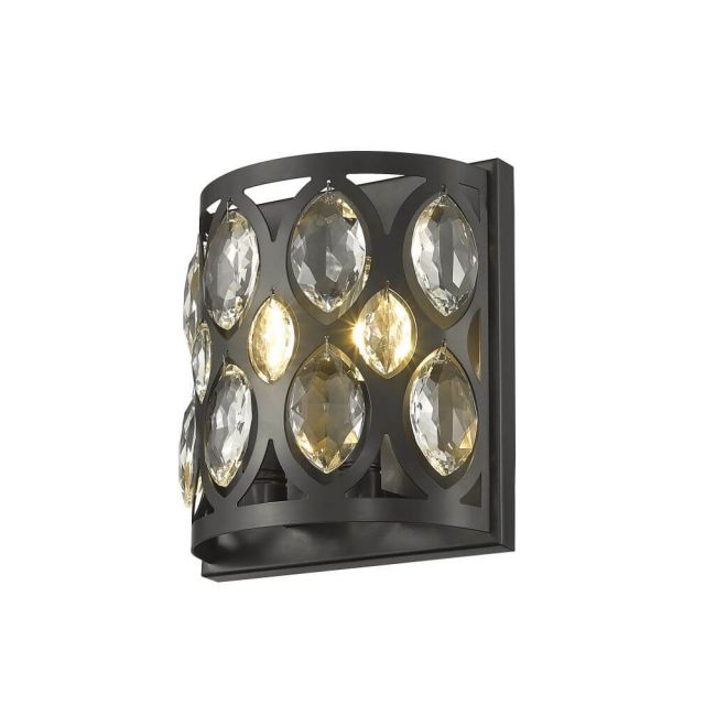 Z-Lite Lighting Dealey 2 Light 9 Inch Tall Wall Sconce in Matte Black with K9 Clear Crystal 6010-2S-MB