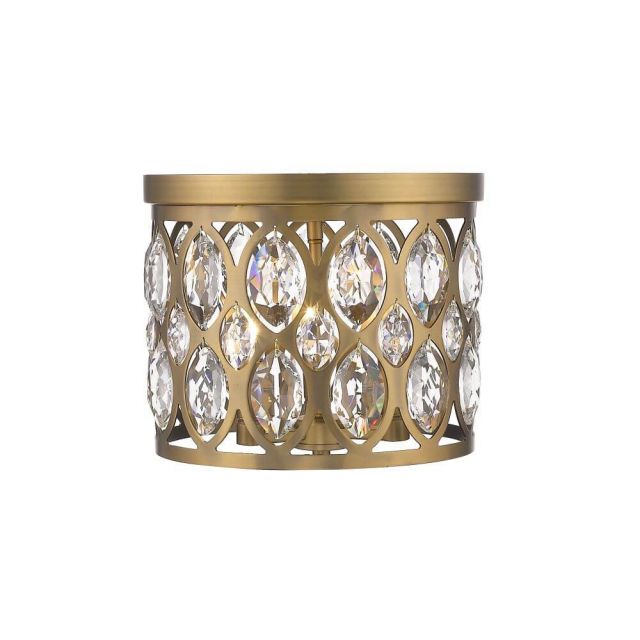 Z-Lite Dealey 3 Light 12 Inch Flush Mount in Heirloom Brass with Clear Crystal Shade 6010F12HB