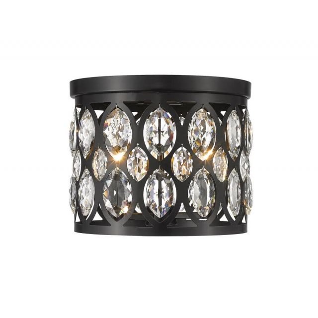 Z-Lite Lighting Dealey 3 Light 11 Inch Flush Mount in Matte Black with K9 Clear Crystal 6010F12MB