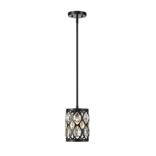 Z-Lite Lighting Dealey 1 Light 6 inch Pendant in Matte Black with K9 Clear Crystal 6010MP-MB