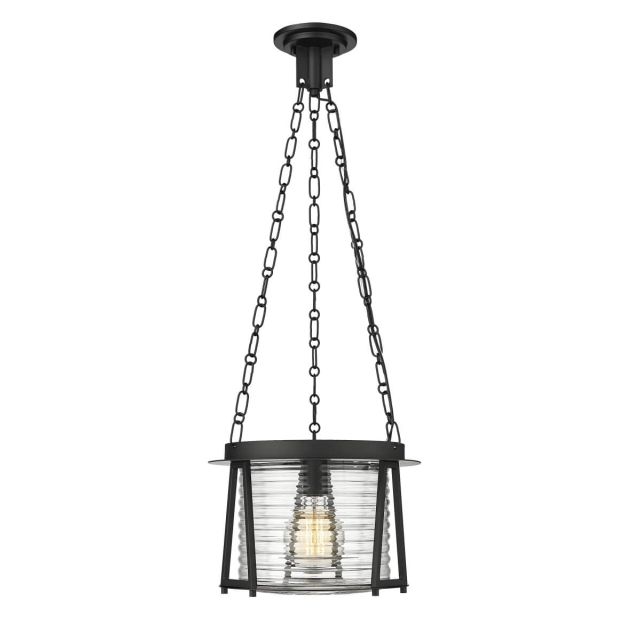 Z-Lite Lighting 7503P13-MB Cape Harbor 1 Light 13 inch Pendant in Matte Black with Water Hammered Glass