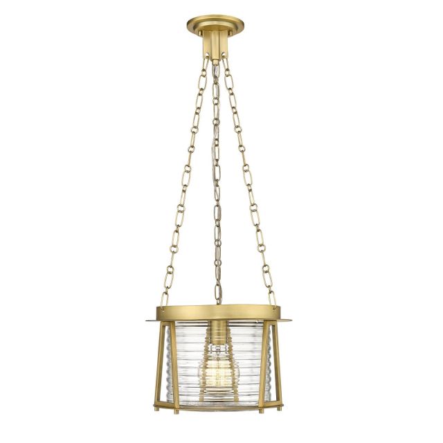 Z-Lite Lighting 7503P13-RB Cape Harbor 1 Light 13 inch Pendant in Rubbed Brass with Water Hammered Glass