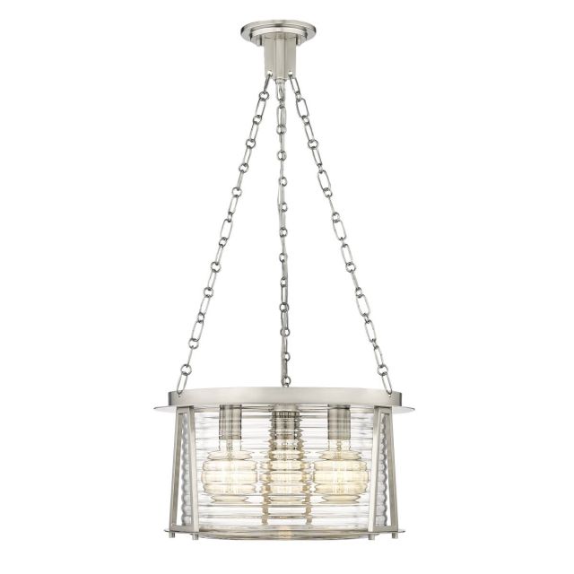 Z-Lite Lighting 7503P18-BN Cape Harbor 3 Light 18 inch Pendant in Brushed Nickel with Water Hammered Glass