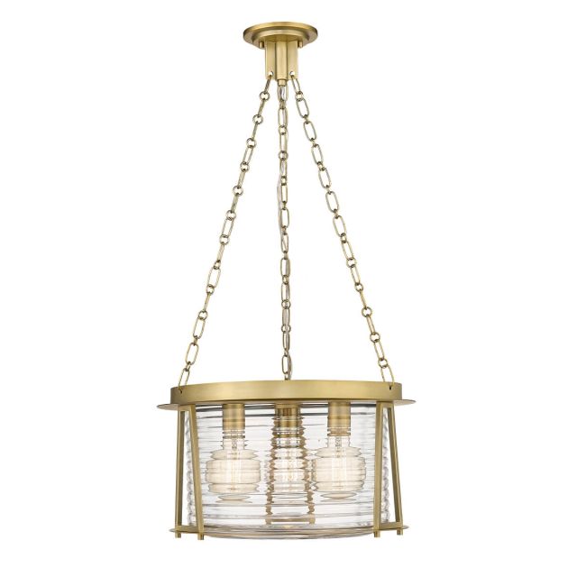Z-Lite Lighting 7503P18-RB Cape Harbor 3 Light 18 inch Pendant in Rubbed Brass with Water Hammered Glass
