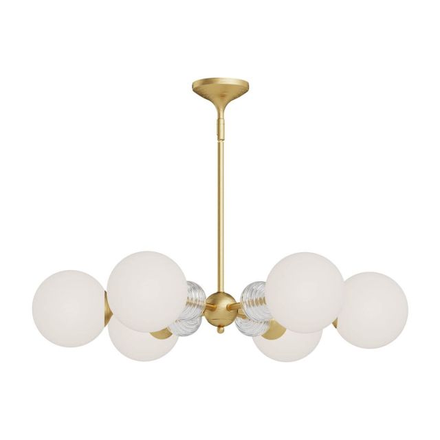 Alora Mood Celia 6 Light 30 inch Chandeliers in Brushed Gold with Matte Opal Glass - Clear Ribbed Glass CH415330BGOP